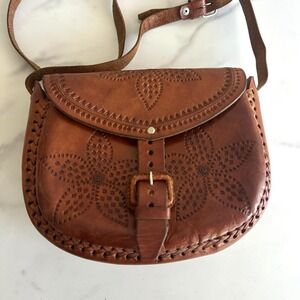 Vintage Hand Tooled Leather Saddle‎ Bag Crossbody Brown Boho Festival